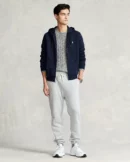 Sweat à capuche en maille double - Marine Aviateur
