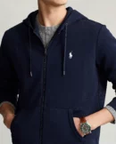 Sweat à capuche en maille double - Marine Aviateur