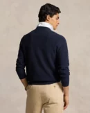 Pull à col rond en coton piqué - Marine chiné