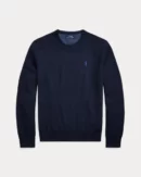 Pull à col rond en coton piqué - Marine chiné