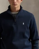 Pull quart de zip en maille double - Marine Aviateur