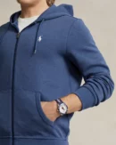 Sweat à capuche en maille double - Bleu Derby Chiné