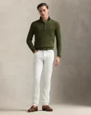 Pull demi-zippé en coton - Olive nouveau