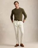 Pull à col rond en coton piqué - Olive cargo chiné