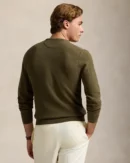 Pull à col rond en coton piqué - Olive cargo chiné
