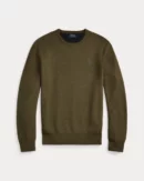 Pull à col rond en coton piqué - Olive cargo chiné