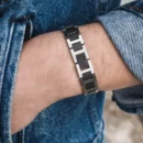 Bracelet Metropole "L" en Acier Noir & Gris - 2040418, Longueur ajustable de 13 cm à 19 cm Noir & gris