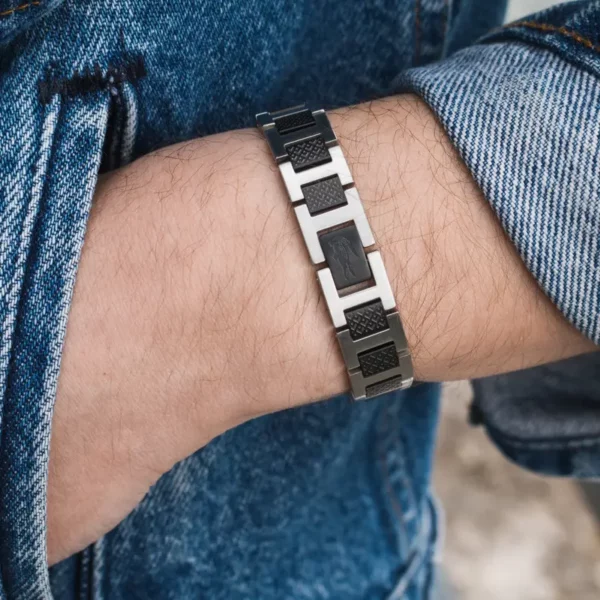 Bracelet Metropole "L" en Acier Noir & Gris - 2040418, Longueur ajustable de 13 cm à 19 cm Noir & gris – Image 2